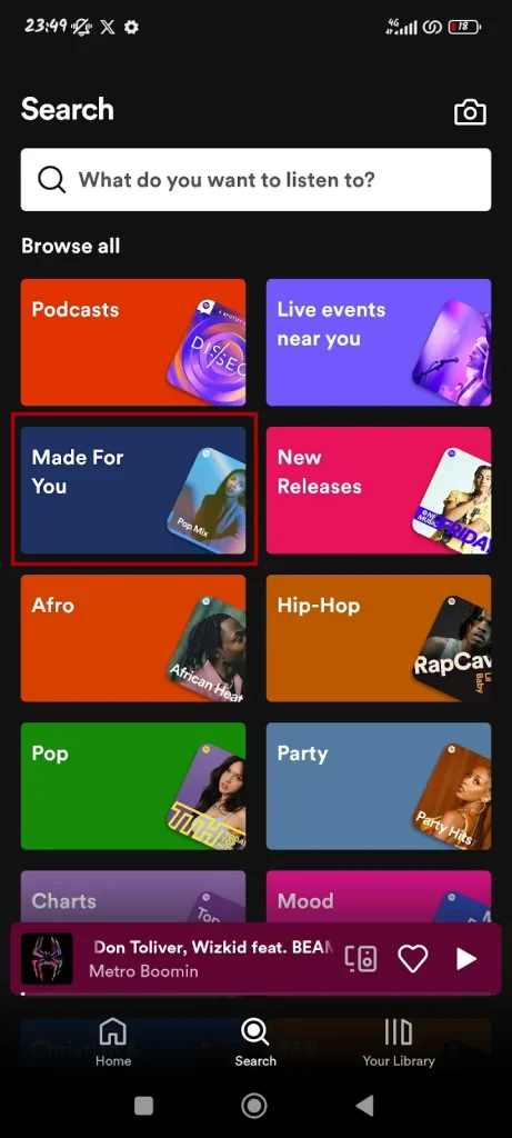 spotify home page search button