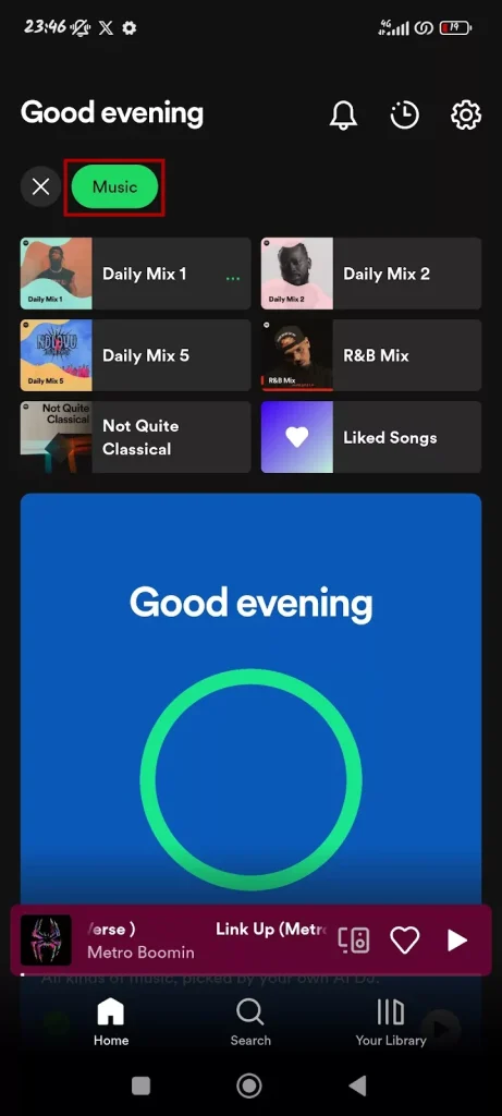 spotify home: music tab