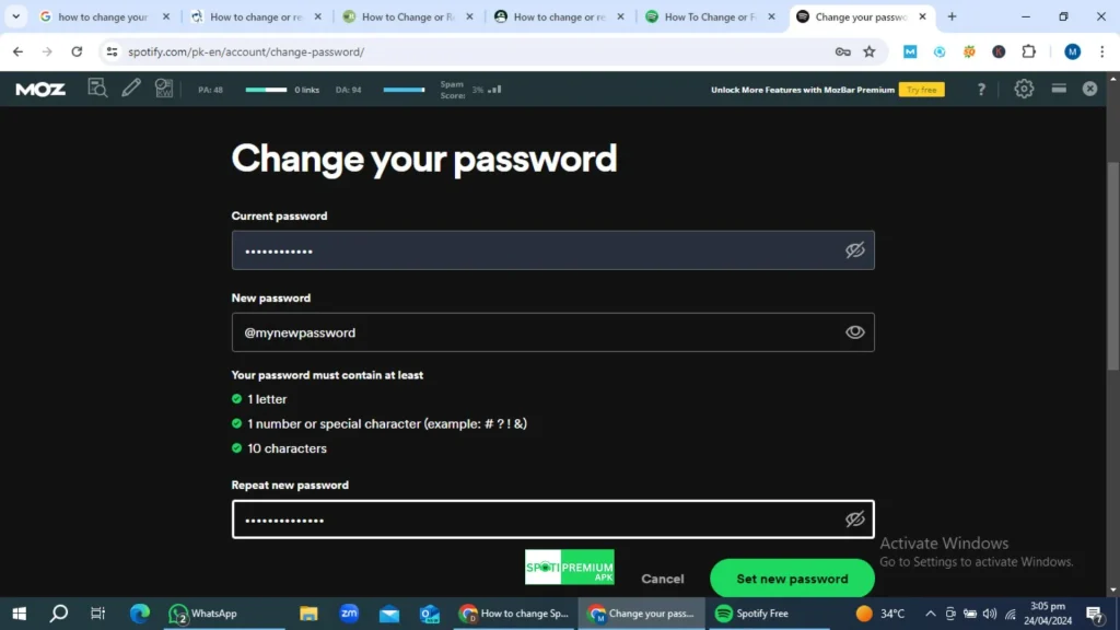 change spotify password 