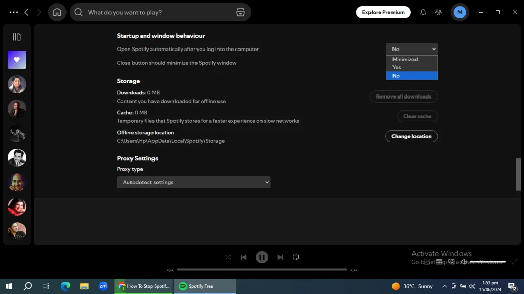 use spotify settings to stop spotify from opening on startup on windows steps 2