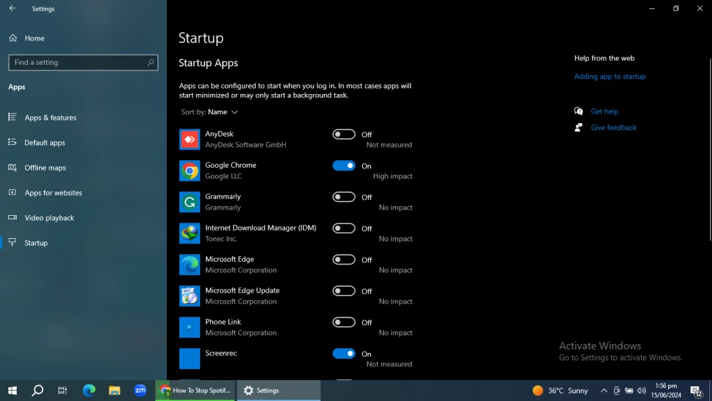 use windows settings to stop spotify from opening on startup on windows