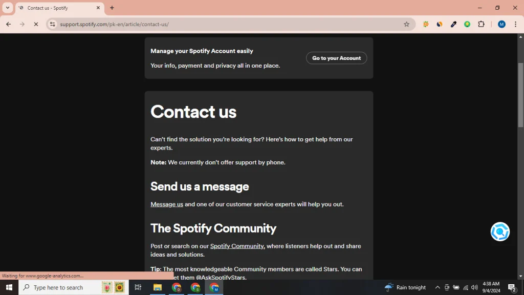 contact spotify using website