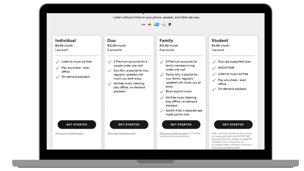 spotify premium pricing plans